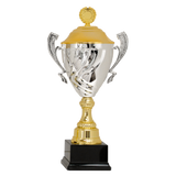 Stor Pokal i sølv og guldfarve, med hank og låg