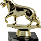 Schäferhund statuette, guld, 4 sokkeltyper