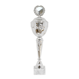 Høj elegant chromPokal med låg, hvid marmor sokkel