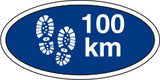 Ovalt Stofmærke 100 km Blå, 40x20mm.