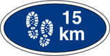Ovalt Stofmærke 15 km Blå, 40x20mm.