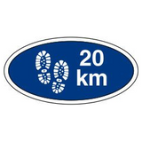 Ovalt Stofmærke 20 km Blå, 40x20mm.
