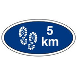 Ovalt Stofmærke 5 km baglæns Blå, 40x20mm.