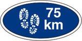 Ovalt Stofmærke 75 km Blå, 40x20mm.