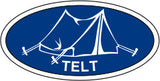 Ovalt Stofmærke, Telt, Blå, 40x20mm.