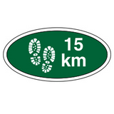 Ovalt Stofmærke 15 km Grøn, 40x20mm.