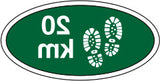Ovalt Stofmærke 20 km baglæns Grøn, 40x20mm.