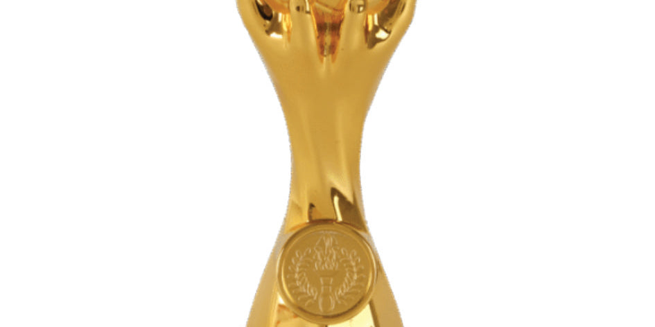 Flot pokal statuette, 3 metal farver, sort sokkel