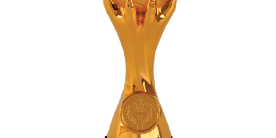 Flot pokal statuette, 3 metal farver, sort sokkel