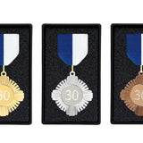Fortjenstmedalje sæt med Blå/Hvid bånd, inkl. gravering