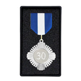 Fortjenstmedalje sæt med Blå/hvid/Blå bånd, inkl. gravering