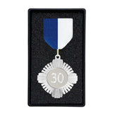 Fortjenstmedalje sæt med Blå/Hvid bånd, inkl. gravering
