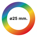 colorful circle with "ø25 mm." in the middle