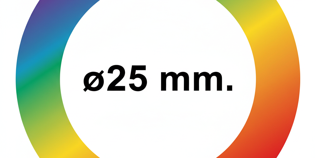 colorful circle with "ø25 mm." in the middle
