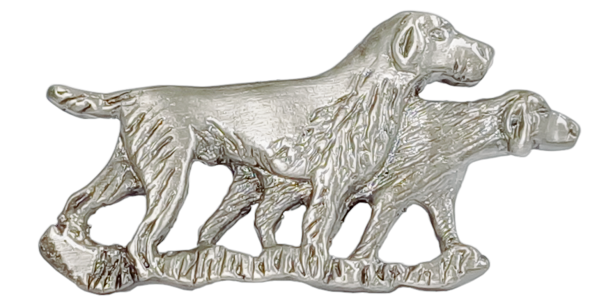 Pins med hunde, Reversnål, støbt tin i 3 metal farver