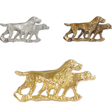 Pins med hunde, Reversnål, støbt tin i 3 metal farver