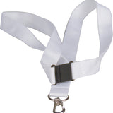 900 x 20 mm. polyester nøglesnor, Hvid. Monteret med Japan Hook og sikkerhedsspænde